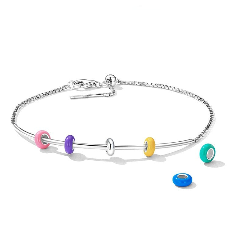 צמיד כסף חצי קשיח בשילוב חרוזים-שובל