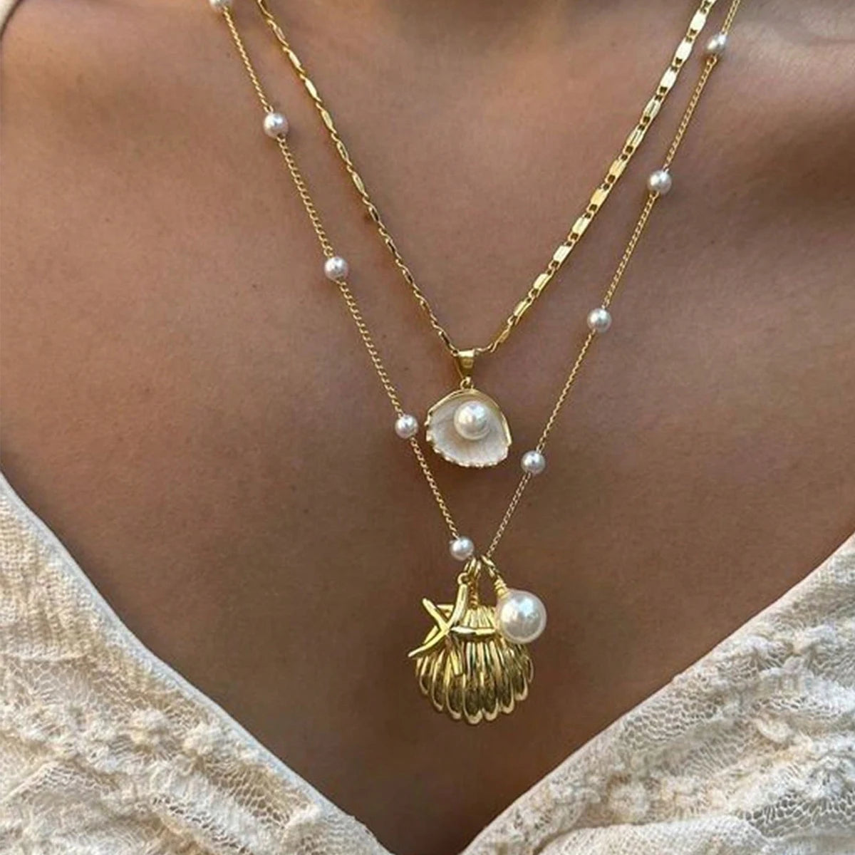 סט שרשרת צדפים